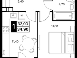 Продается 1-комнатная квартира ЖК Эстет, литер 49.2, 34.9  м&sup2;, 6067714 рублей