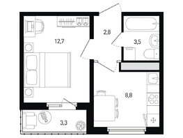 Продается 1-комнатная квартира ЖК 5 элемент Аске, лит 5-11 стр.2, сек.5,6, 29.5  м&sup2;, 4292250 рублей