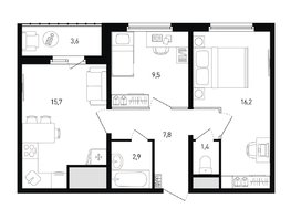Продается 2-комнатная квартира ЖК 5 элемент Аске, лит 5-11 стр.2, сек.5,6, 55.3  м&sup2;, 7100520 рублей