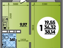Продается 1-комнатная квартира ЖК Суворовский, литера 2, 38.14  м&sup2;, 4890000 рублей