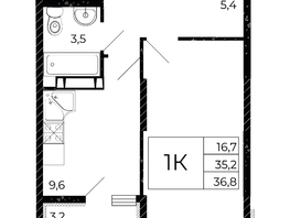 Продается 1-комнатная квартира ЖК Флора, литера 2.1, 36.8  м², 4898080 рублей