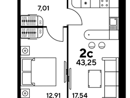 Продается 2-комнатная квартира ЖК Малина Парк, дом 1, 43.13  м², 10770000 рублей