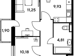 Продается 2-комнатная квартира ЖК Малина Парк, дом 1, 45.42  м², 9810000 рублей