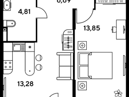 Продается 1-комнатная квартира ЖК Малина Парк, дом 1, 41.5  м², 7660000 рублей