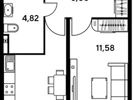 Продается 1-комнатная квартира ЖК Малина Парк, дом 1, 33.77  м², 6080000 рублей