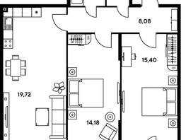 Продается 3-комнатная квартира ЖК Малина Парк, дом 2, 66.32  м², 8450000 рублей