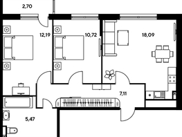 Продается 3-комнатная квартира ЖК Малина Парк, дом 2, 57.95  м², 13290000 рублей