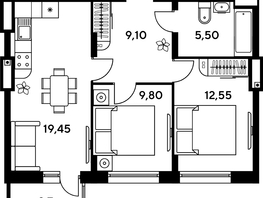 Продается 2-комнатная квартира ЖК Сезоны, 46  м², 6040000 рублей