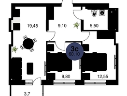 Продается 3-комнатная квартира ЖК Сезоны, 60.1 м², 9620000 рублей