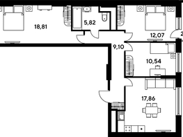 Продается 3-комнатная квартира ЖК Малина Парк, дом 4, 77.95  м², 11720000 рублей