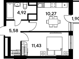 Продается 1-комнатная квартира ЖК Малина Парк, дом 4, 35.17  м², 6080000 рублей