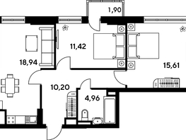 Продается 3-комнатная квартира ЖК Малина Парк, дом 4, 64.69  м², 7990000 рублей