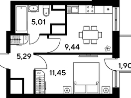 Продается 1-комнатная квартира ЖК Малина Парк, дом 4, 33.88  м², 4690000 рублей