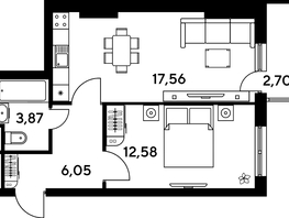 Продается 2-комнатная квартира ЖК Малина Парк, дом 4, 42.97  м², 9940000 рублей