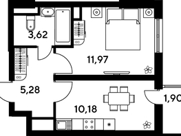 Продается 1-комнатная квартира ЖК Малина Парк, дом 4, 32.84  м², 7700000 рублей