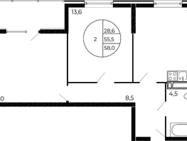 Продается 2-комнатная квартира ЖК Флора, литера 1.2, 58  м², 7221000 рублей