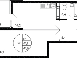 Продается 1-комнатная квартира ЖК Флора, литера 1.1, 41.9  м², 5891140 рублей