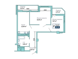 Продается 2-комнатная квартира ЖК Семейный, 60.48  м², 5322240 рублей