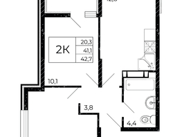 Продается 2-комнатная квартира ЖК Флора, литера 3.1, 42.7  м², 5764500 рублей