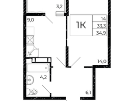 Продается 1-комнатная квартира ЖК Флора, литера 3.1, 34.9  м², 4013500 рублей