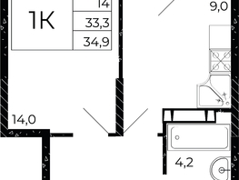 Продается 1-комнатная квартира ЖК Флора, литера 3.1, 34.9  м², 4257800 рублей