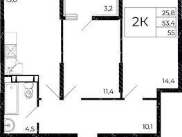 Продается 2-комнатная квартира ЖК Флора, литера 3.1, 55  м², 7425000 рублей