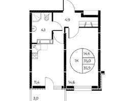 Продается 1-комнатная квартира ЖК Панорама на Театральном, литера 1, 35.9  м², 6156850 рублей