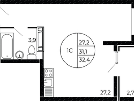 Продается Студия ЖК Флора, литера 1.2, 32.4  м², 4296240 рублей