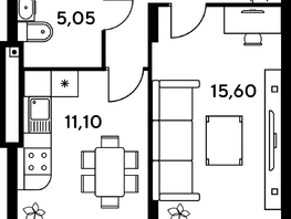 Продается 1-комнатная квартира ЖК Сезоны, 41.8  м², 6171100 рублей