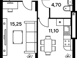 Продается 1-комнатная квартира ЖК Сезоны, 41.65  м², 5730450 рублей