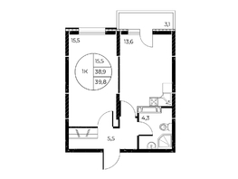 Продается 1-комнатная квартира ЖК Панорама на Театральном, литера 1, 39.8  м², 7004800 рублей