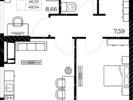 Продается 2-комнатная квартира ЖК Звезда Столицы 2, 48.04 м², 7542280 рублей