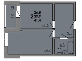 Продается 2-комнатная квартира ЖК Gray (Грэй), кв-л 11-3, 41.4  м², 5257800 рублей