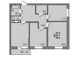 Продается 3-комнатная квартира ЖК Gray (Грэй), кв-л 11-3, 80.3  м², 9796600 рублей