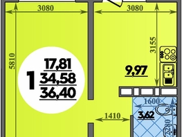 Продается 1-комнатная квартира ЖК Суворовский, литера 1, 36.4 м², 4649999 рублей
