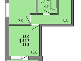 Продается 1-комнатная квартира ЖК Gray (Грэй), кв-л 11-2, 36.3  м², 4918650 рублей