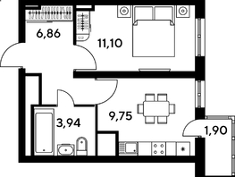 Продается 1-комнатная квартира ЖК Малина Парк, дом 4, 32.91  м², 5470000 рублей