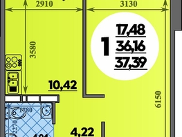 Продается 1-комнатная квартира ЖК Суворовский, литера 23, 37.39 м², 4543310 рублей