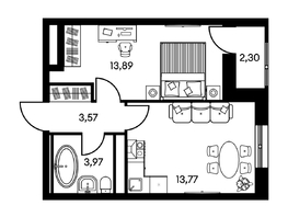 Продается 2-комнатная квартира ЖК Культура, дом 2, 37.42  м², 5670000 рублей