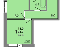 Продается 1-комнатная квартира ЖК Gray (Грэй), кв-л 11-3, 36.3 м², 4882350 рублей