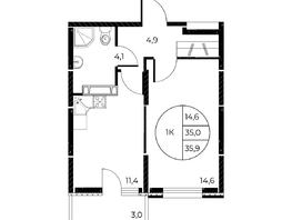 Продается 1-комнатная квартира ЖК Панорама на Театральном, литера 1, 35.9 м², 6390200 рублей