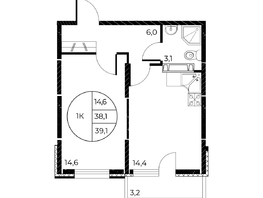 Продается 1-комнатная квартира ЖК Панорама на Театральном, литера 1, 39.1 м², 6881600 рублей