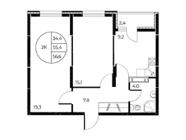 Продается 2-комнатная квартира ЖК Панорама на Театральном, литера 1, 56.6 м², 8852240 рублей
