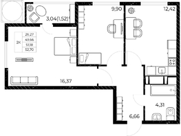 Продается 2-комнатная квартира ЖК Звезда Столицы 2, 52.7  м&sup2;, 7746900 рублей