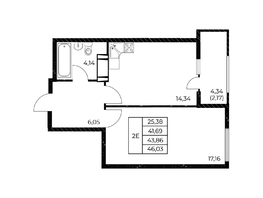 Продается 1-комнатная квартира ЖК Звезда Столицы 2, 46.03  м², 7779070 рублей