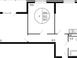 Продается 2-комнатная квартира ЖК Флора, литера 1.3, 57.3 м², 8136600 рублей