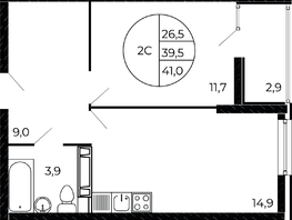 Продается 2-комнатная квартира ЖК Флора, литера 1.1, 40.5 м², 5751000 рублей