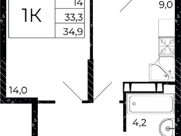 Продается 1-комнатная квартира ЖК Флора, литера 2.1, 34.9 м², 5933000 рублей