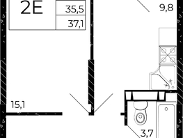 Продается 1-комнатная квартира ЖК Флора, литера 2.1, 37.1 м², 5898900 рублей