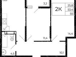 Продается 2-комнатная квартира ЖК Флора, литера 3.1, 55 м², 9020000 рублей